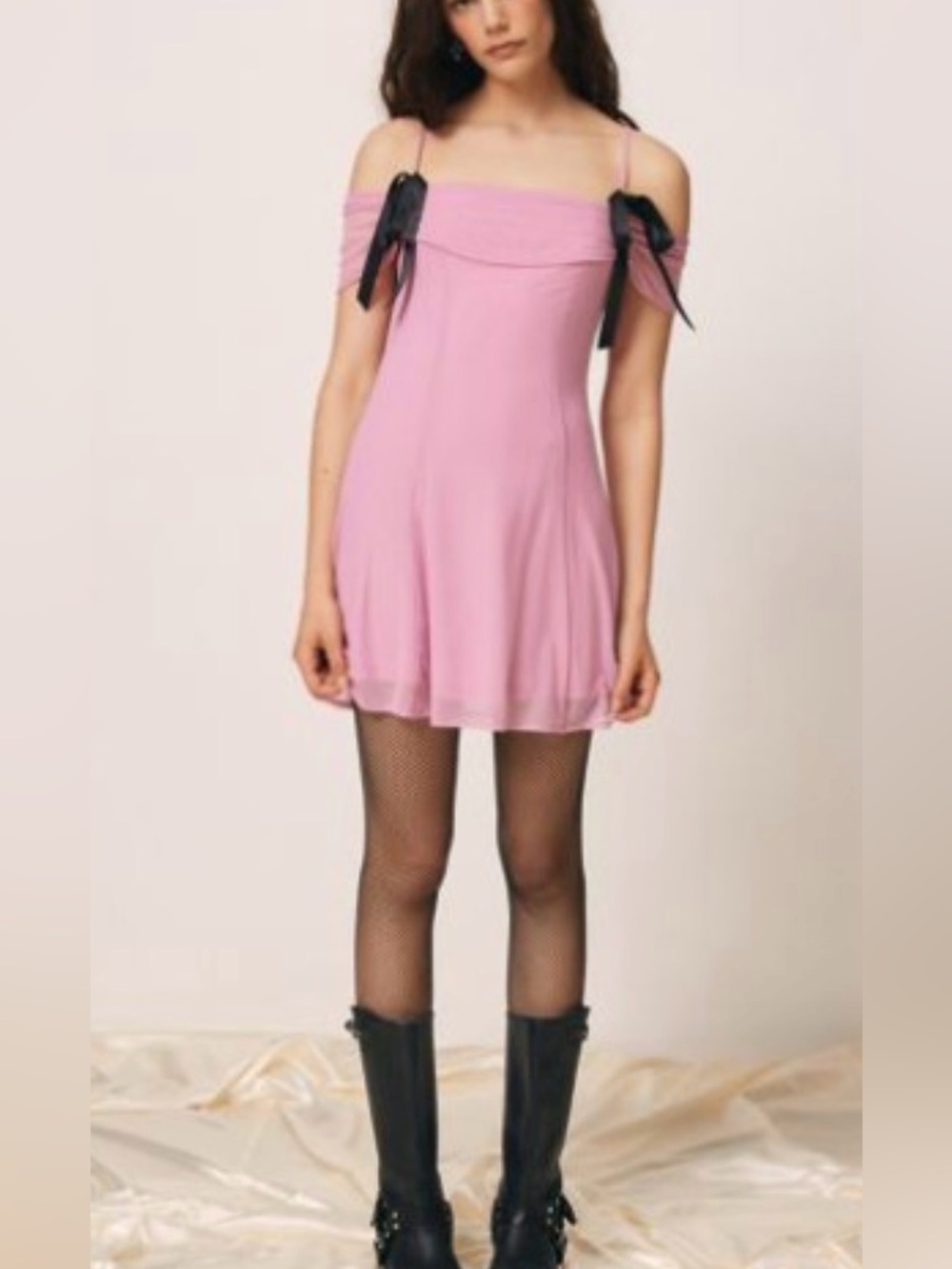 Kimchi Blue Allison Mesh Cold-Shoulder Mini Dress Pink & Black XS